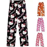 Pyjama Hose Damen,Halloween Pyjamas Hosen Lang Flanell PyjamasHose Schlafanzug Weich Kawaii Pyjamas Hose Anime Bequeme Schlafanzughose Cartoon Casual Schlafhose Herbst-Winter für Kinder/Frauen/Mädchen