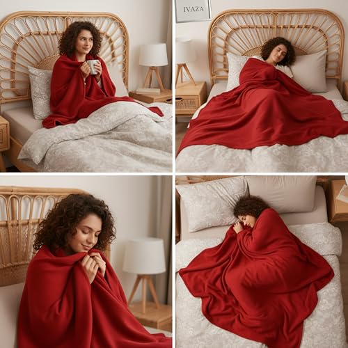 Image of IVAZA 300 TC All Season Solid /Plain Lightweight Polar Fleece Single Bed Blanket (152 x 230 cm) Maroon Blanket SingleIV13