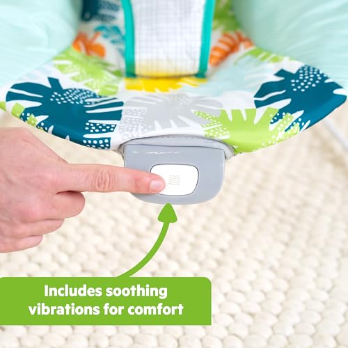 Image of Bright Starts Wild Wonders Vibrating Baby Bouncer, Removable Toy Bar with 2 Toys, Nonslip Feet, 0-6 Months Up to 20 lbs