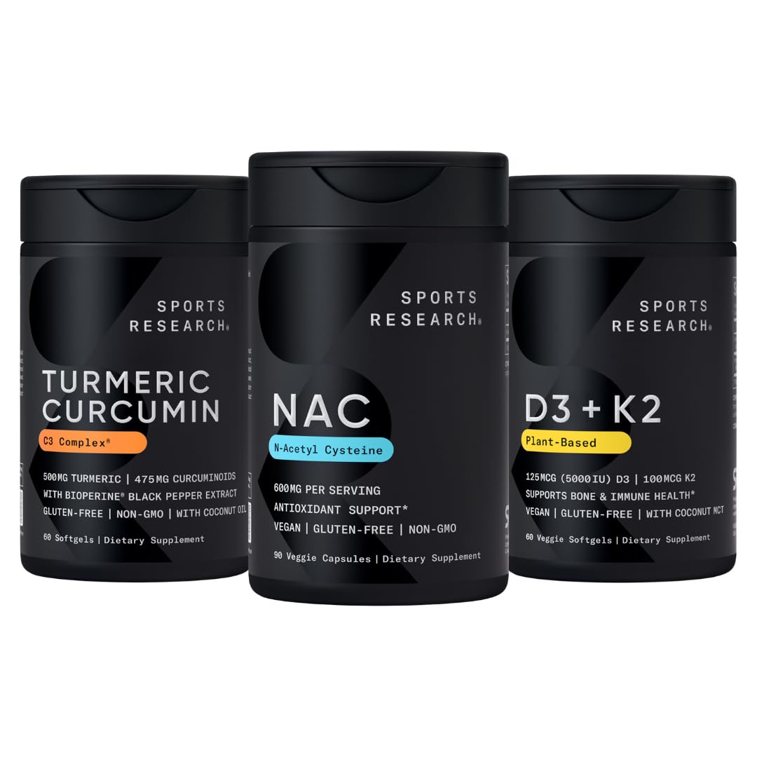 Sports Research® Bundle: NAC with Turmeric Curcumin & Vitamin D3 + K2
