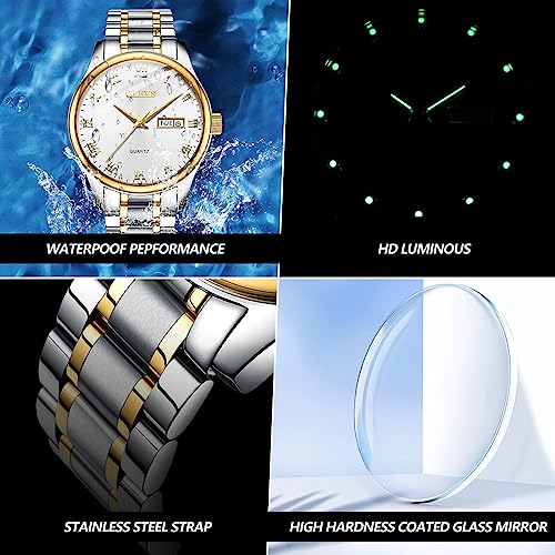 OLEVS Classic Men Watches with Date,Stainless Steel Man Watch with Date, Bussiness Watches for Men,Luminous Quartz Mens Watches Black/White/Blue/Gold, Waterproof Male Watch with... - Image 5