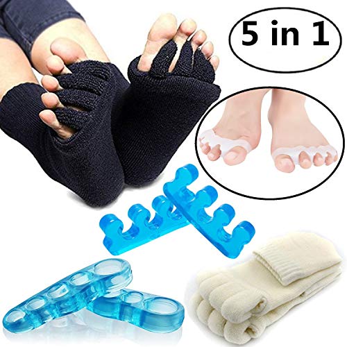 Toe Separators Set - 1 Pairs, Black White Toes Alignment Socks, Gel Toe Spacers Toe Stretchers, Instant Therapeutic Bunion Relief for Women and Men