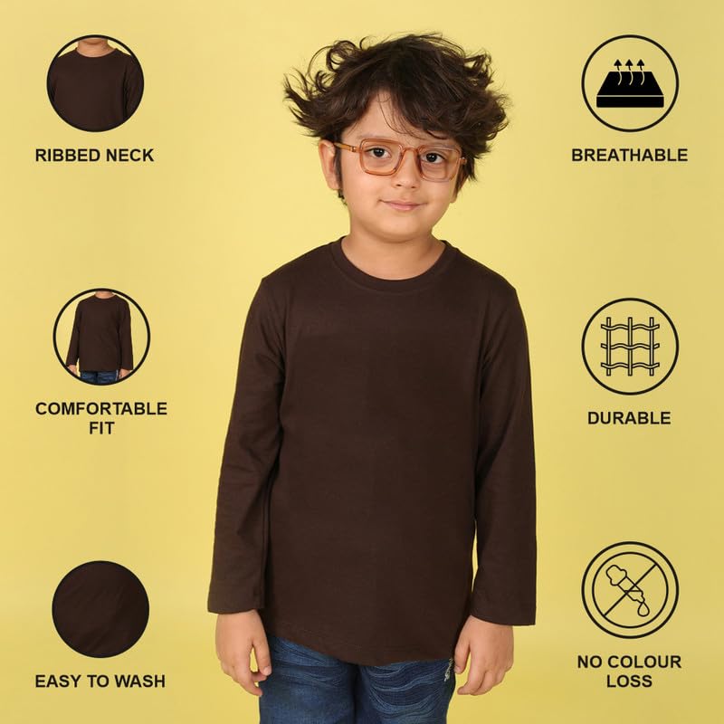 Image of Nusyl Boys Solid Cotton Blend Tshirts - Soft & Comfortable Full-Sleeves T-Shirts | Casual Wear for Kids & Teen Boys | Full Sleeves T-Shirts |- NUBCTSF001-PO2-1