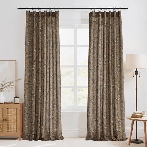 StangH Khaki Floral Linen Curtains 84 Inches Long French Country