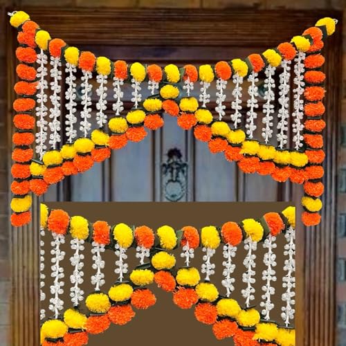 Image of Rajasthan Kraft Artificial Marigold Bandanwar with Rajanigandha 40 Inch | Artificial Flowers for Decoration Hanging | Pooja Items | Makar sakrant Decoration for Home (B0017).