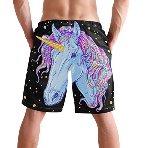 visesunny Men's Beach Short Swim Trunks Unicorn Colorful Dot Black Pattern Sports Running Bathing Suits2