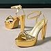 Amoji Women's 4 Inch Platform Chunky Heels Ankle Strap Women Dressy Heeled Sandals 319 Gold 8 women