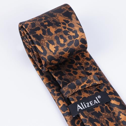 Image of Alizeal Men's Leopard Print Tie Set 3.15'' Necktie with Pocket Square Gift Box for Wedding and Fashion Occasions