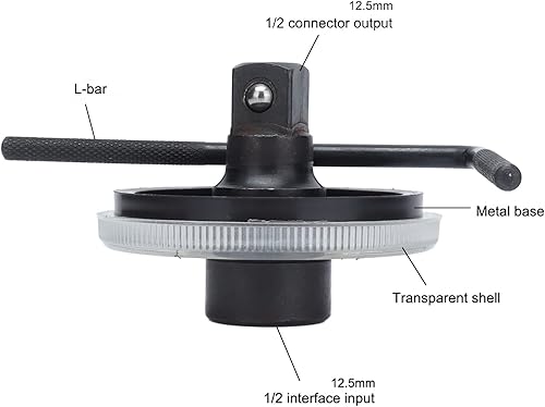 Miniatura 2 de Medidor de ángulo de accionamiento, juego de llaves de medidor de accionamiento ajustable de 360 grados de 1/2 pulgadas, herramienta de calibre de