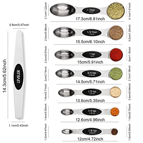 Magnetic Measuring Spoons Set with Leveler, Stackable Stainless Steel Tablespoons for Baking, Fits in Spice Jars by BIDFUL - Image 2