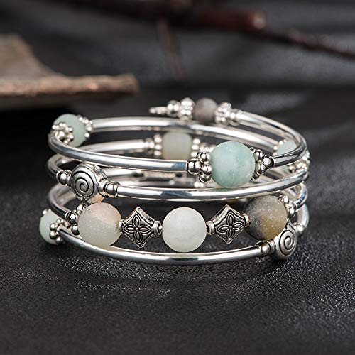 Beaded Pearl Bangle Wrap Bracelet - Fashion Bohemian Jewelry Multilayer Charm Bracelet With Thick Silver Metal Beads, Gift For Women And Girls (Green) #TOP4