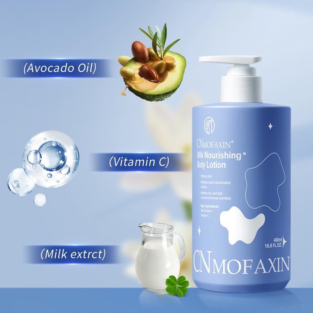 Milk Nourishing Body Lotion 480ml, Deep Hydration & Skin Brightening with Vitamin C & Avocado Oil - Image 2