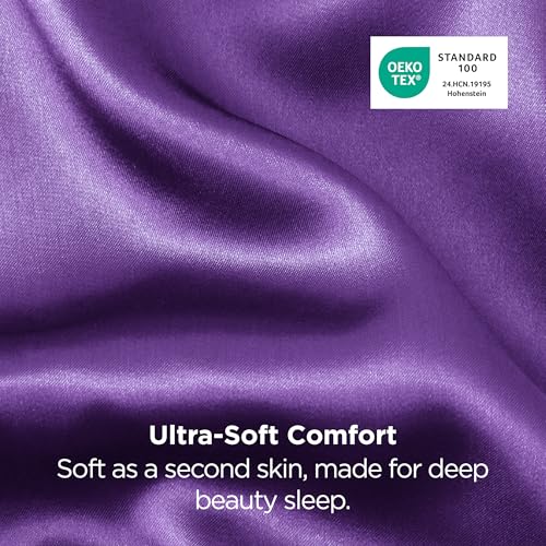 Image of Bedsure King Size Satin Pillowcase Set of 2 - Purple Silky Pillow Cases for Hair and Skin with Envelope Closure, Similar to Silk Pillow Cases, Gifts for Women Men, 20x36 Inches, 2pcs