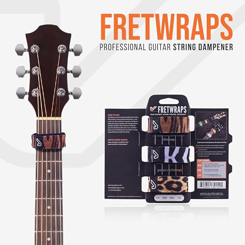 Image of Gruv Gear Fret Wrap & Guitar Mute, Fretwrap for Acoustic, Electric & Bass | String Dampener Recording, Tapping & Practice Accessory (3 Pack, Large Animal Prints, Fits 6 String Bass, 8 String Guitar)
