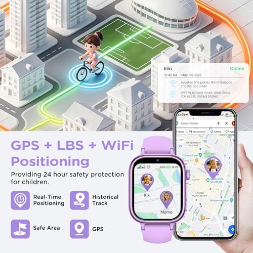 Nuevo 4G Reloj Inteligente Niño con Videollamada & GPS, Smartwatch Niños con SOS, Chat de Voz, Modo Escuela, Podómetro, Despertador, Monitor de Sueño IP68 Impermeable Regalo para Niños Niñas, Púrpura 4