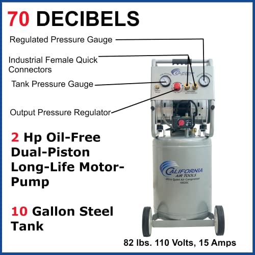 California Air Tools 10020Cad Ultra Quiet, Oil-Free And Powerful 2 Hp Air Compressor With Auto Drain Valve #TOP1