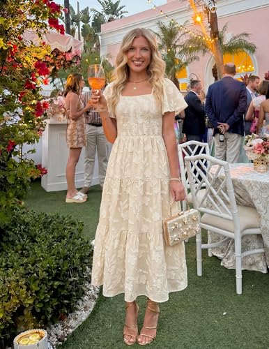 Image of ZESICA Wedding Guest Dresses for Women Summer 2026 Boho Floral Midi Dress Flowy Beach Vacation Graduation Long Dresses