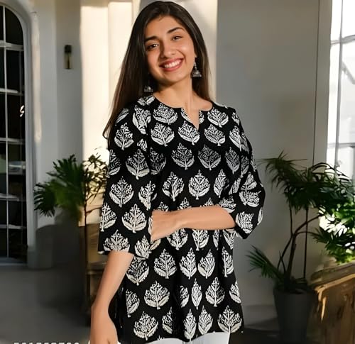 Image of Women's Short Kurti in TopsTunic Rayon Cotton Blend | Ladies Ethnic Tunic