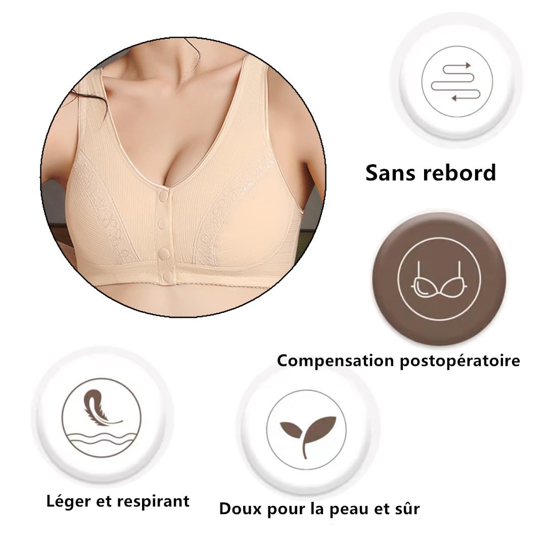 Soutien-Gorge Post-Chirurgie Mastectomie Fermeture Avant Coton