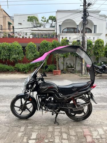 Image of Folding Motorcycle Canopy, Motorbike Sun Visor, Shade Tent, Umbrella, Windshield & Rain Cover (Pink) - Universal Fit, Foldable, UV & Weather Protection (Pink).