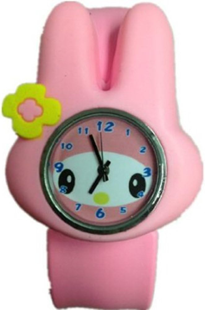 NEW! Cute Kids Boy Girl Children's Rubber Snap-on Slap Cuff Watch Gift (Pink, Rabbit)
