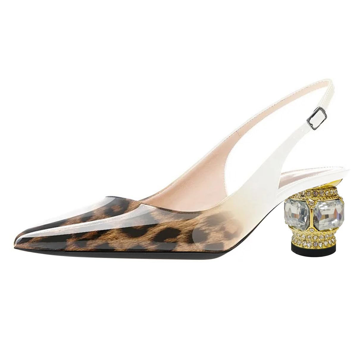 FSJ Women's Pointed Toe Slingback Rhinestone Pumps