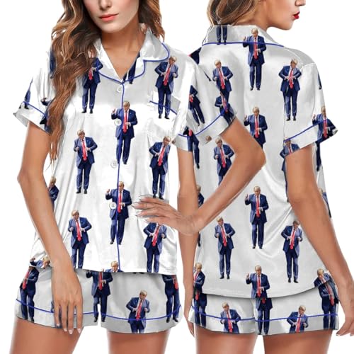 Viva America Satin Pajama Set, Luxurious Silky Sleepwear with Bold Donald Trump Inspired Designs