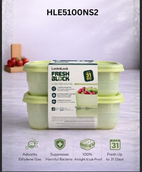 Image of LocknLock Fresh-Block Food Storage Container 330 ml Set of 2 | Storage Containers for Fridge | Vegetable & Fruit Storage Containers for Fridge, Airtight Storage, BPA Free, Microwave & Dishwasher Safe