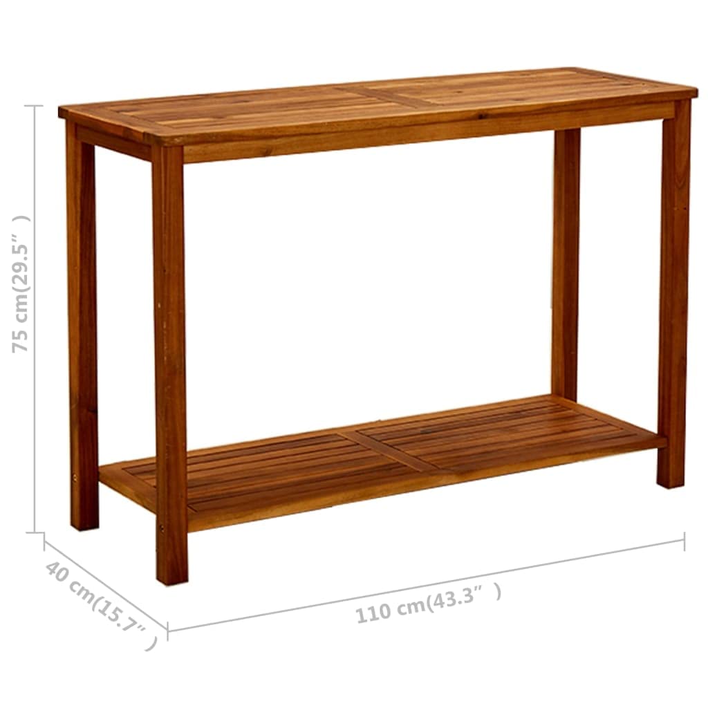 Tavolo consolle da giardino in legno di acacia massiccio, 110 x 40 x 75 cm, con ripiano, tavolo da balcone e terrazza, per giardino, campeggio, picnic, salvaspazio