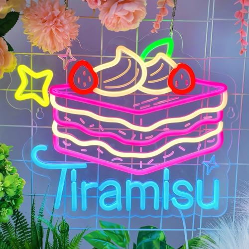 Image of Tiramisu Neon Sign,USB Powered Dimmable Wall Decor LED Light | Neon Lights Hanging Wall Art Decoration for Restaurant Shop Store Bar Cafe Bakery Party Home Decor,Ultra Bright,14.57 inchx12.2 inch