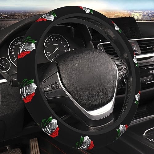 Rose Italy Italians Flag Steering Wheel Cover for Men Women Anti-Slip Elastic Thickened Steering Wheel Cover Universal Fit 15 Inch