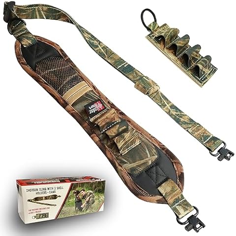Underalert Gun Sling for 12ga Shotgun Sling with 3 Shell Holders, Gun Slings for Rifle Hunting Gun Strap for Shotgun, Rifle Sling with Swivels Sling Shot Gun 2 Point Bandolier (Waterfowl Camo) Cover