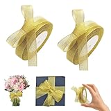 2PC Deko Band Für Geschenkverpackung, Geschenkband Deko Band 2,0 cm x 22 m, goldenes Schleifenband aus Polyester, Glanzband für Geschenkverpackung, Weihnachten, Hochzeit, Geburtstag, DIY Handwerk