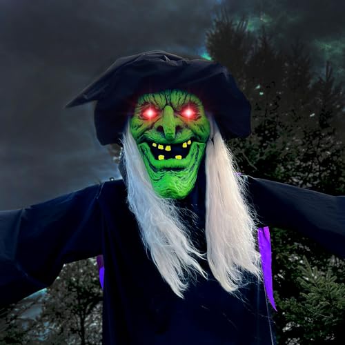 Haunted Hill Farm 15-ft. Animatronic Scary Talking Witch with Touch Activated Lights and Sound, Battery-Operated Outdoor Halloween Decoration