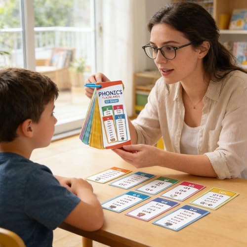 Phonics Flash Cards for Kids 60 Double-Sided Learning Card Educational Letters Digraphs Blends Words Colourful Early Reading Vocabulary Games - 2