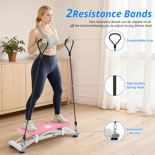Image of RYGEO Balance Board with Resistance Bands, Versatile Rocking Stepper, Wobble Board Featuring LCD Monitor, 330 lbs High-Capacity Ski Twister Trainer for Full Body Exercise at Home