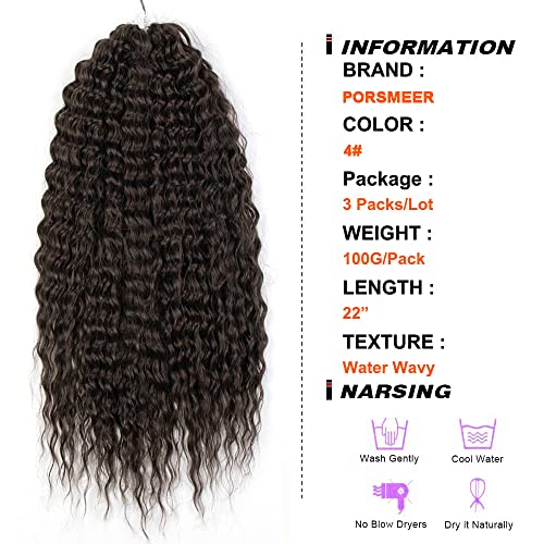 PORSMEER 3 Packs 22'' Wave Crochet Hair Water Wave Twist Synthetic Ocean Wavy Braid Hair for Women Girls Kids (4#), 1.0 count - Image 2