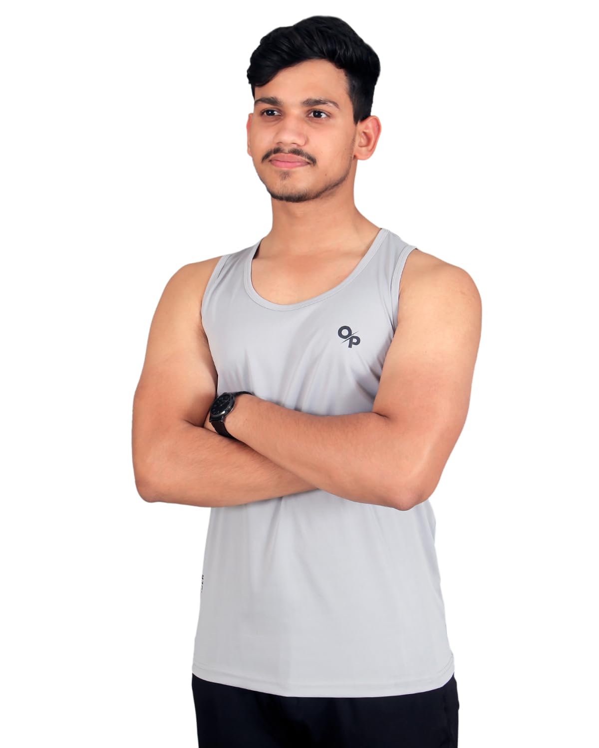 ONLY Men's Light Weight Dryfit Sports Tank Top Vest with Reflective Details for Running, Gym & Training. in neutral