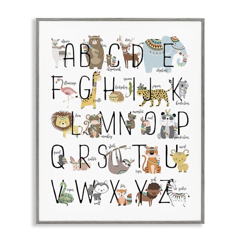 Image of Stupell Industries Boho Animal ABCs Grey Framed Wall Art, 16x20, Design by Artist Erica Billups