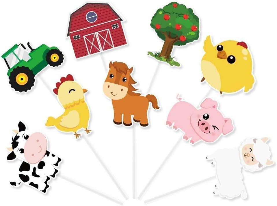 WERNNSAI 36 PCS Farm Cupcake Toppers - Farm Animal Birthday Decorations Animal Cake Toppers Picks Barnyard Party Decorations for Kids Baby Shower Birthday Tractor Theme Party Supplies