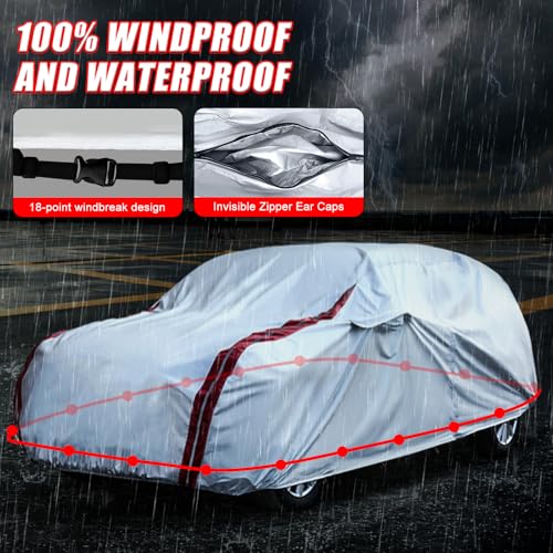 Image of Waterproof Car Covers Replacement for 2014-2025 Porsche Macan, 6 Layers All Weather Custom-fit Car Cover with Zipper Door & 18 Ponit Windproof Bands for Snow Rain Dust Protection