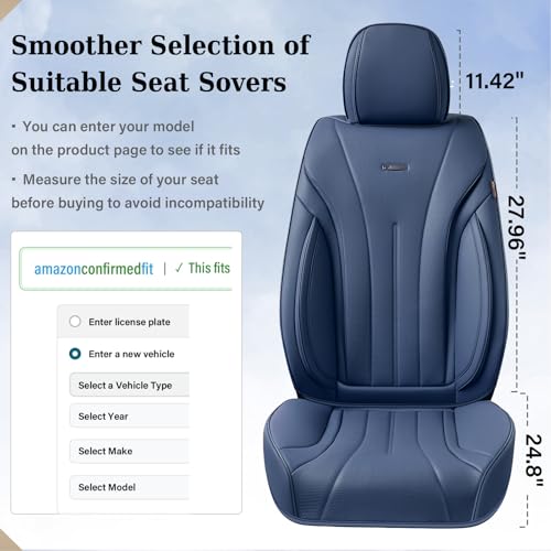 Image of Coverado Front Seat Covers, 2 PCS Leather Seat Cover for Cars, Automotive Seat Cover, Luxury Universal Car Seat Protector, Waterproof Front Seat Car Seat Cushion Fit for Most Sedan, SUV, Trucks (Navy)
