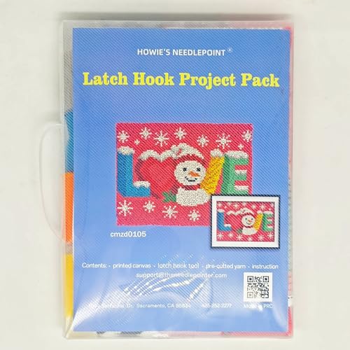 Image of Howie's Latch Hook Kits for Adults, DIY Christmas Latch Hook Kit Rug Crochet Yarn, Color Preprinted Pattern Embroidery Decoration (Love-Snowman, 19.69 x 14.96 inch)