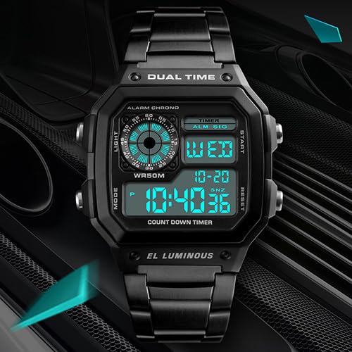 Reginald Relógios masculinos modernos modernos multifunções à prova d'água com cronógrafo digital d
