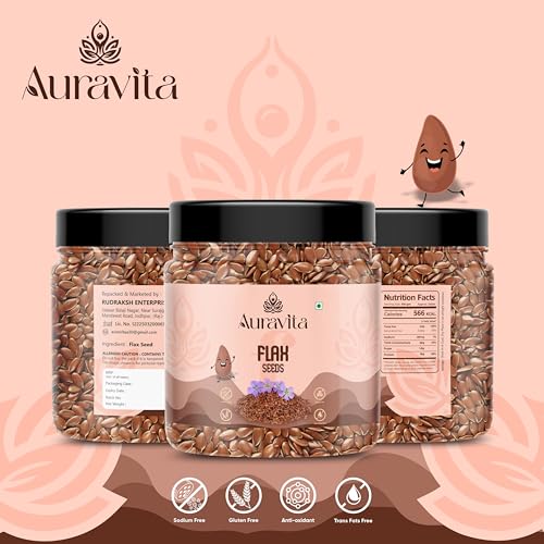 Image of Auravita Premium Flax Seeds 250 Gram Natural Raw Flax seeds for Eating High Dietary Fiber Alsi Seeds Rich in Magnesium