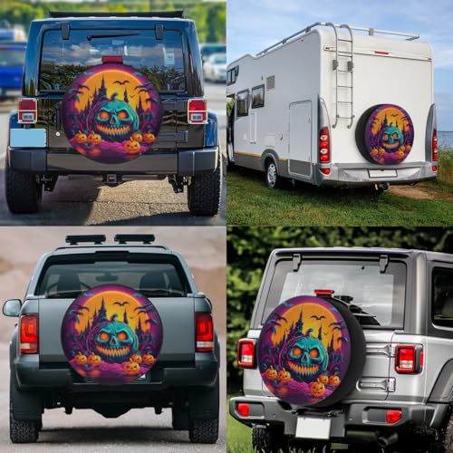 Image of Spare Tire Cover for RV Trailer, Halloween Pumpkin Tire Covers Universal Fit for Travel Trailer Camper Jeep RV SUV Truck Waterproof Wheel Cover (15 inch for Diameter 27 inch - 29 inch),A-1026