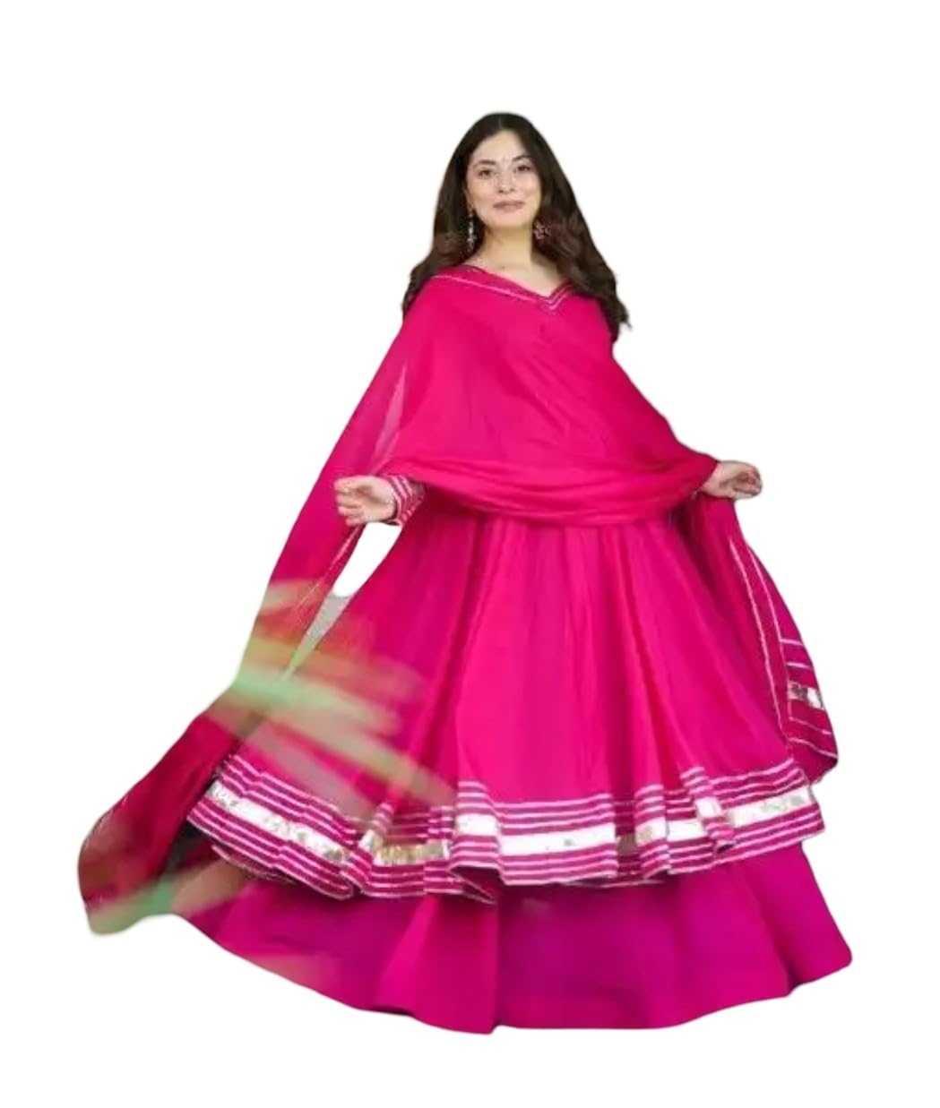 Women Pink Anarkali Kurta with Dupatta & Palazzo Set (IN, Alpha, L, Regular)