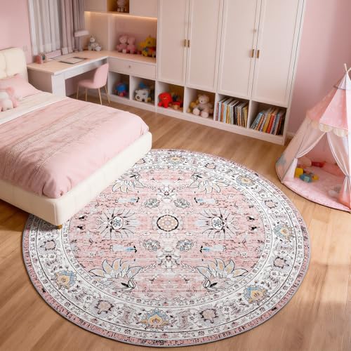 Tapete redondo lavable 4x4 pies estilo vintage boho miniatura 3