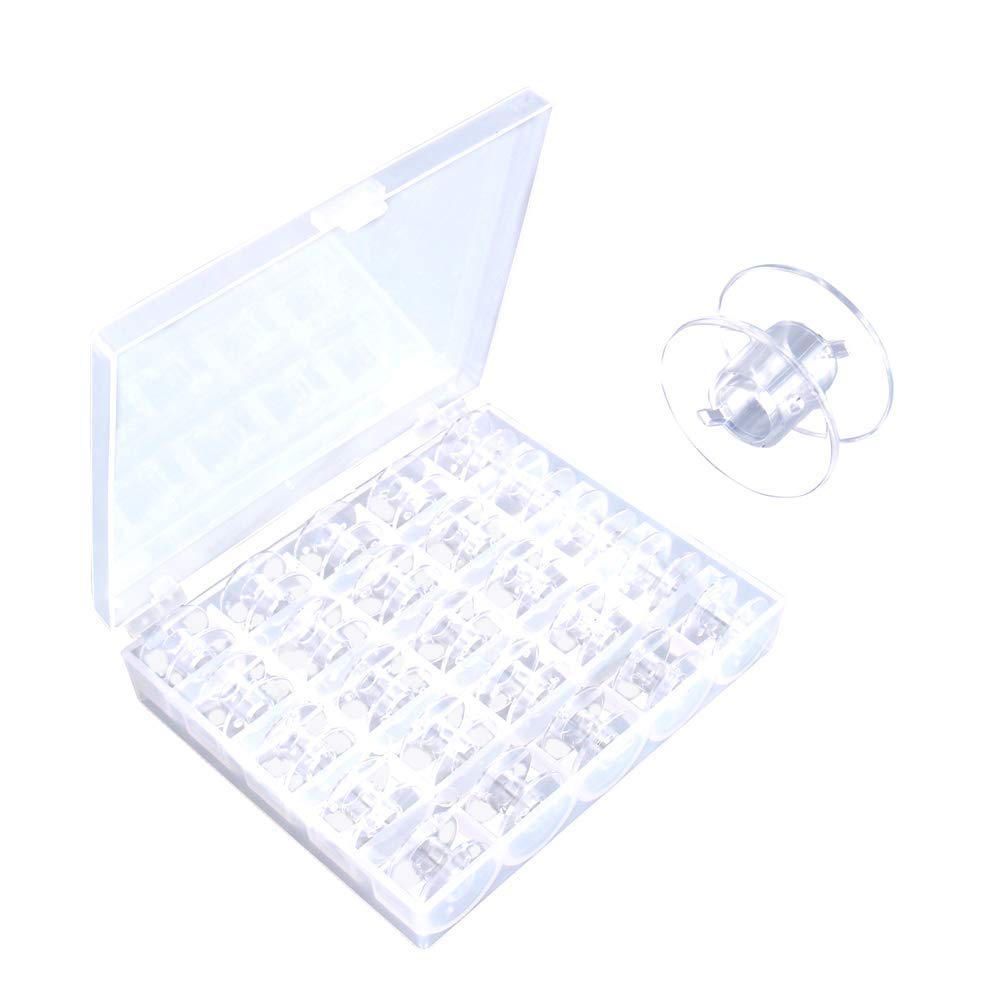 CHSYOO 25 x transparent plastic sewing machine bobbins spools with storage box for Brother Janome Singer Elna Babylock Kenmore