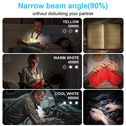 URAQT Luz de Lectura Cuello, Lampara Libro de Lectura Recargable, 3 Colores y 3 Niveles de Brillo Ajustables, Lampara Lectura Flexible Diseño Ergonomico para Leer Nocturna, Tejer, Reparar, Acampar - imagen 7